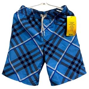 Sportek blue, black plaid swim short 100% polyester 6